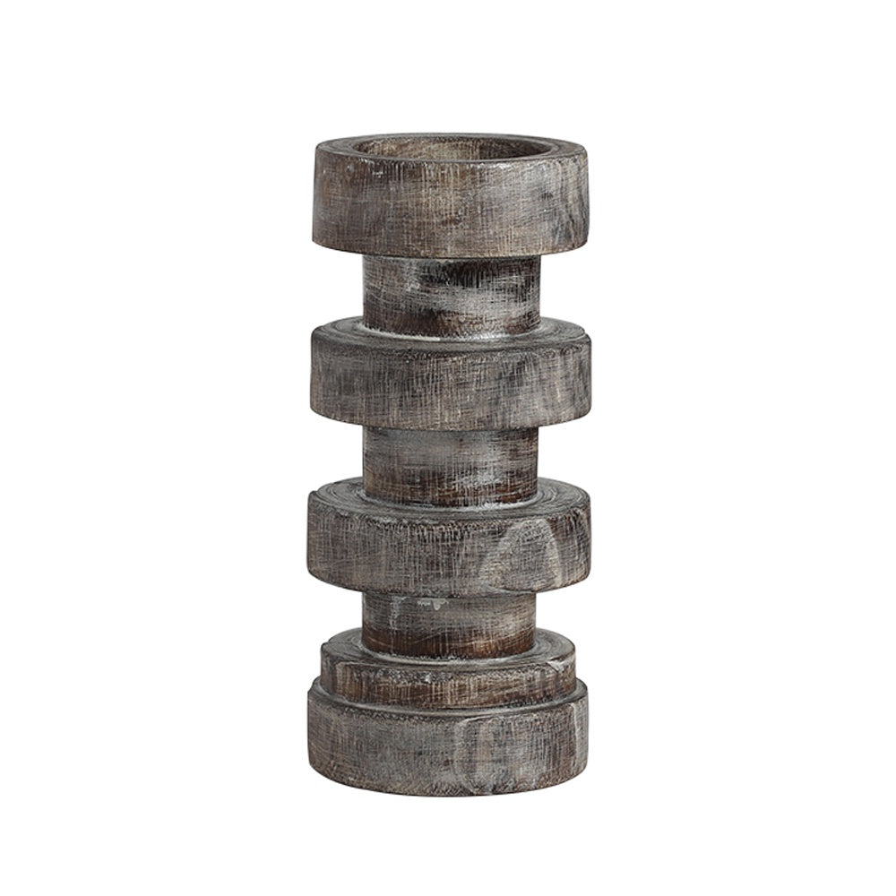 Grey Wooden Candleholder - Medium FB-MC24001B