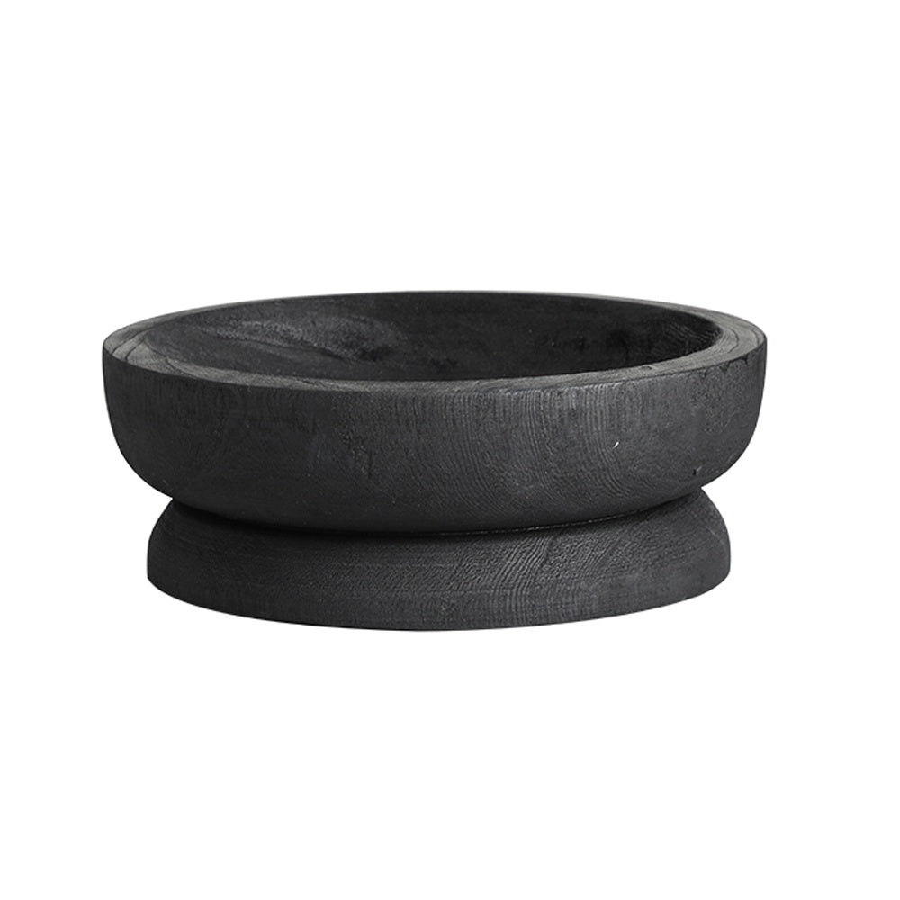 Black Wood Pedestal Bowl FB-MC24009B