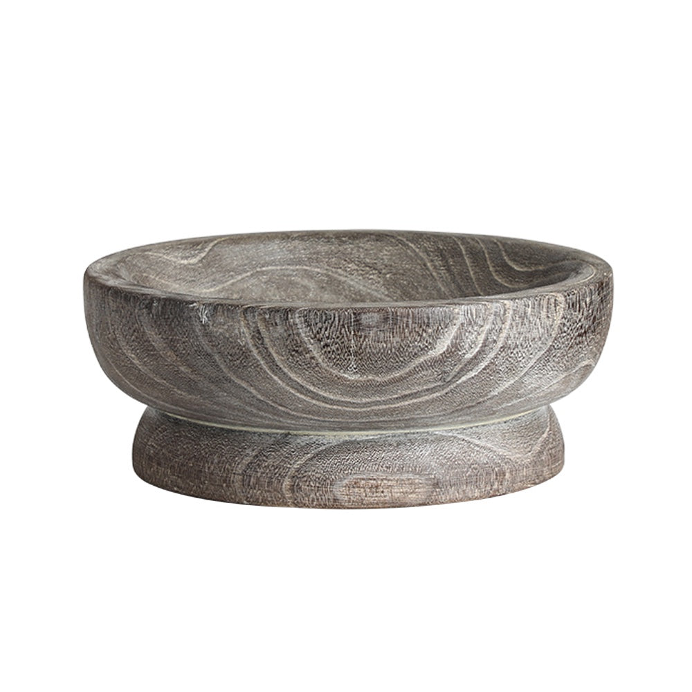Grey Wood Pedestal Bowl FB-MC24009A