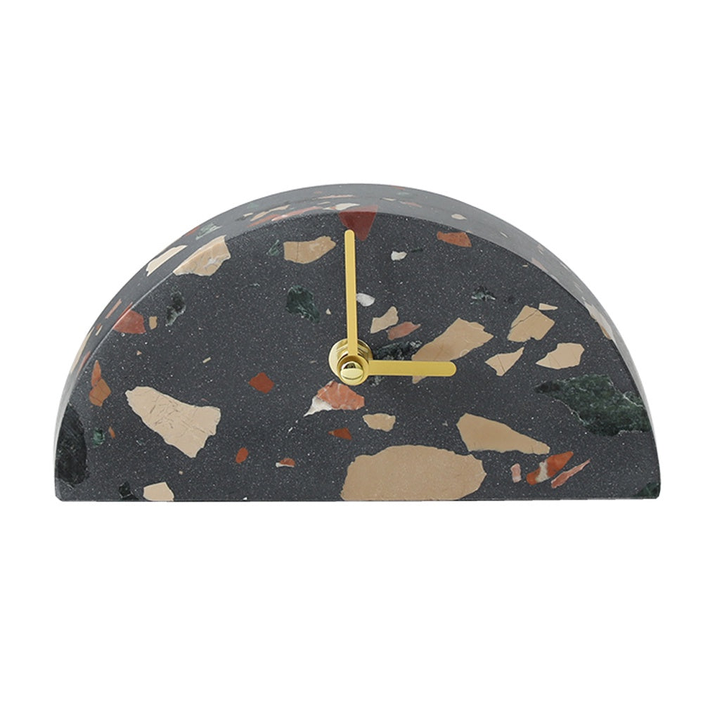 Semicircular Terrazzo Desk Clock - Dark FB-T24001B