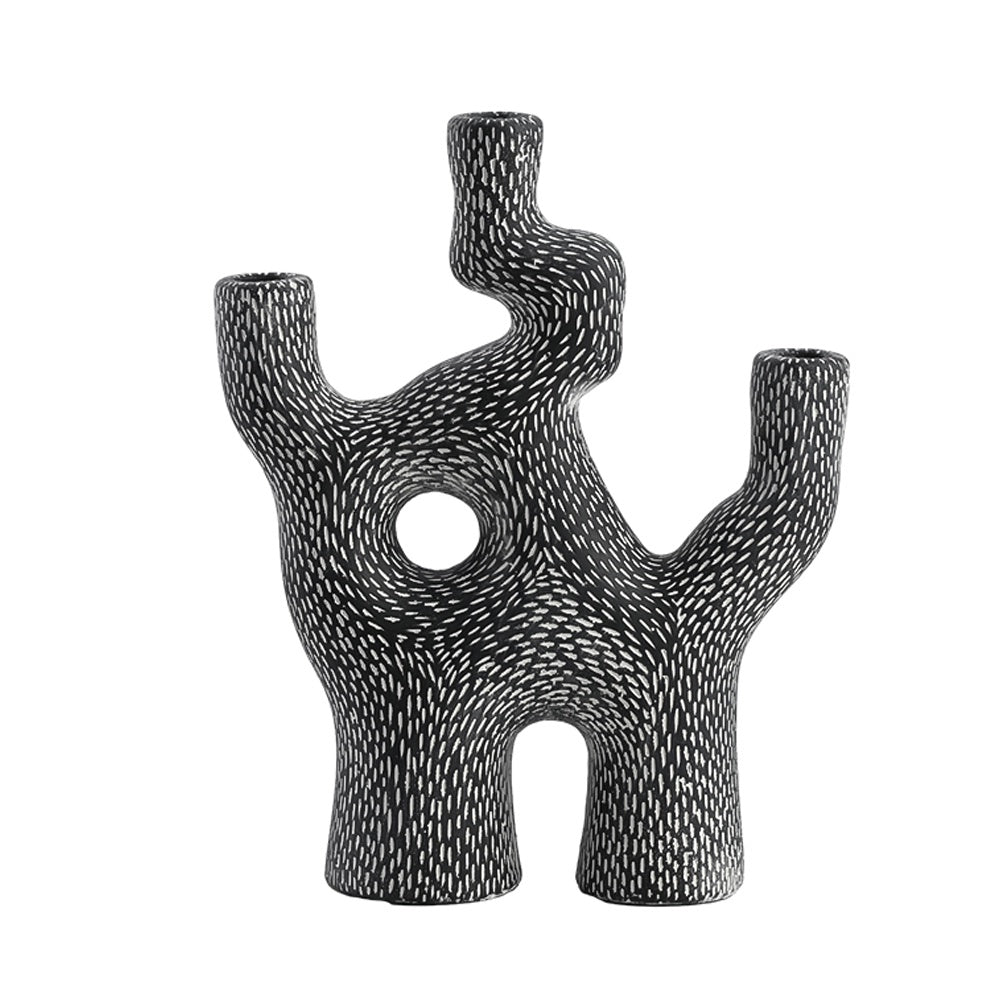 Black & White Cement Abstract Shaped Candleholder - Tall FF-SN24014B