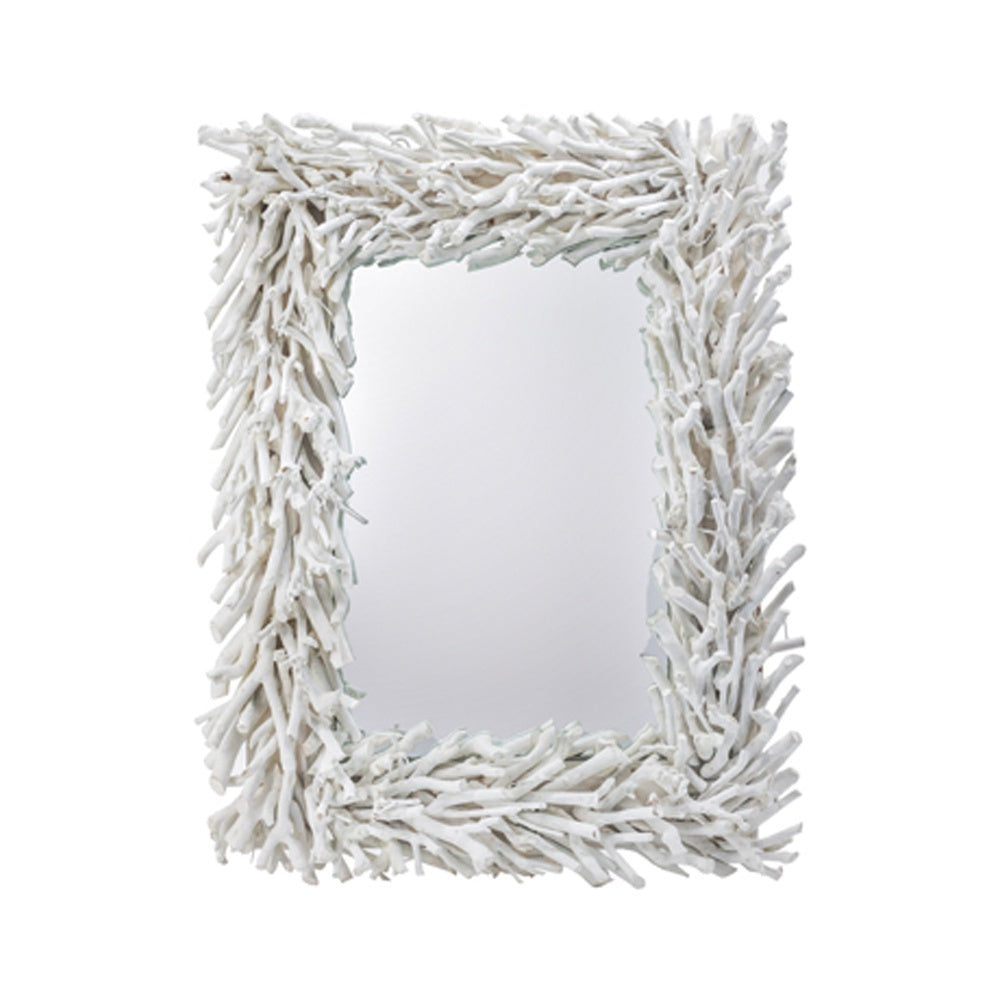 White Plywood Textured Wall Mirror - Rectangular 48699
