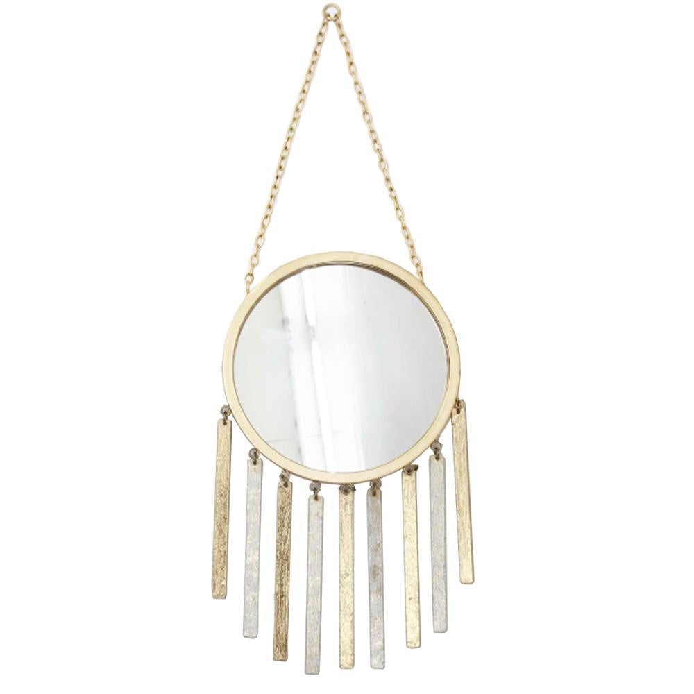 Gold Metal Round Mirror with Chain and Metal Tassels 19151