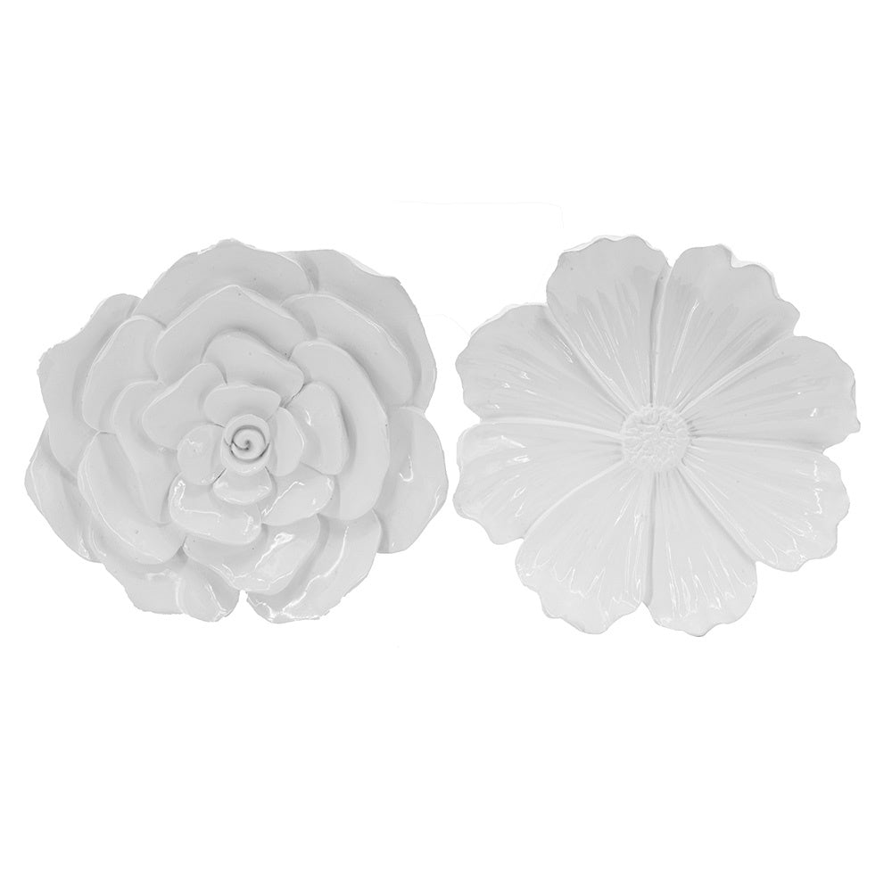 Set of 2 White Resin Floral Wall Accents 78738-WHIT-DS