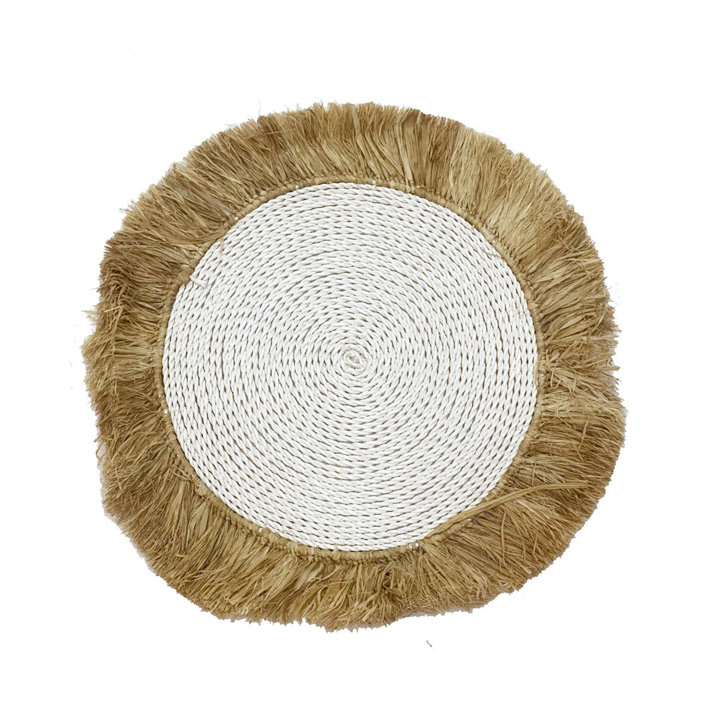 White  Raffia Placemat With Light Brown Edges MRC013