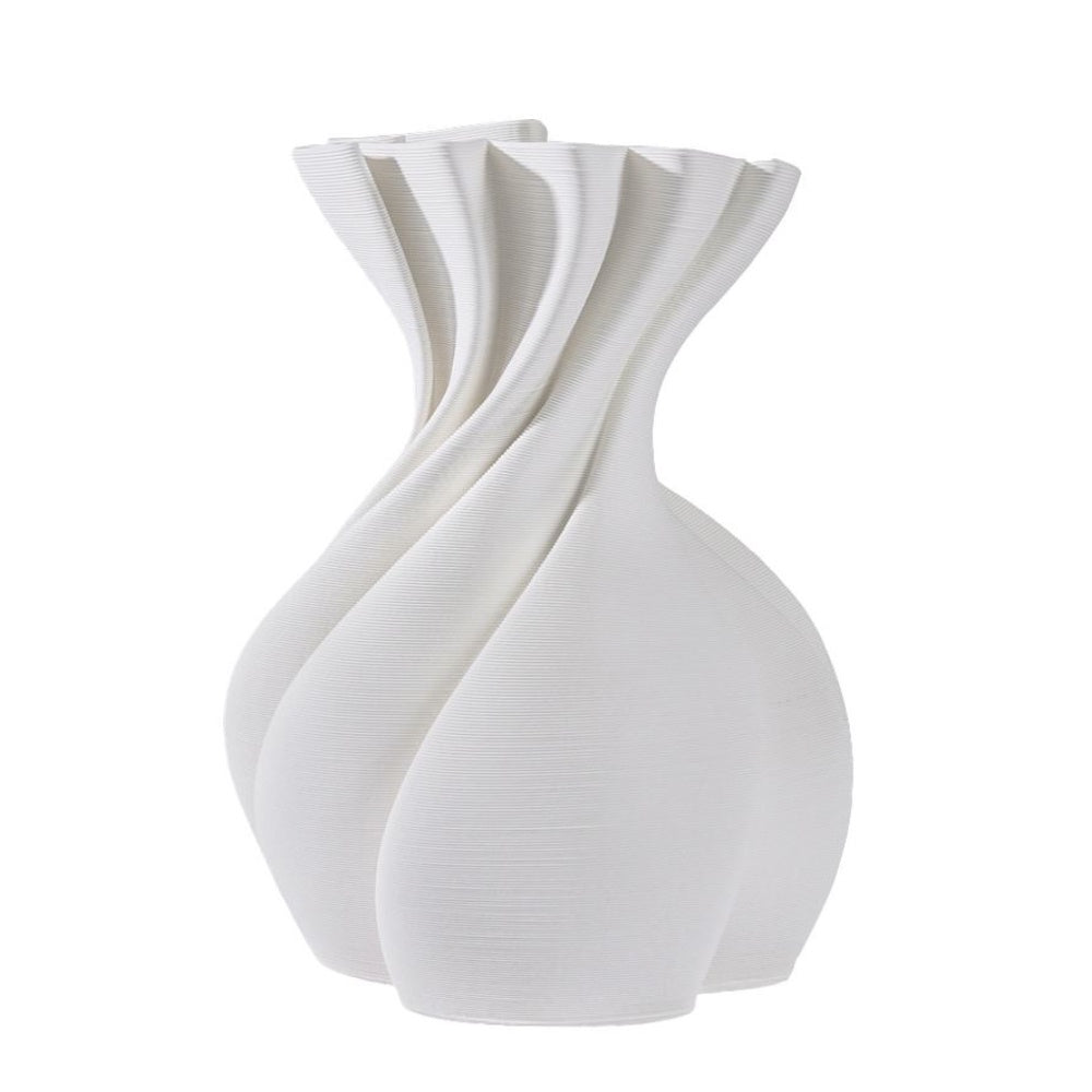 White Ceramic Vase with Twist Detail 3D102460W05