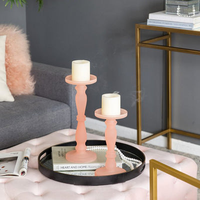 Set of 2 Frosted Glass Candleholders - Blush 70460-BLUS-DS-SA