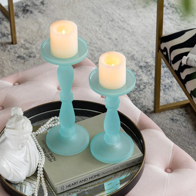 Set of 2 Frosted Glass Candleholders - Turquoise 70460-FRAQ-DS-SA