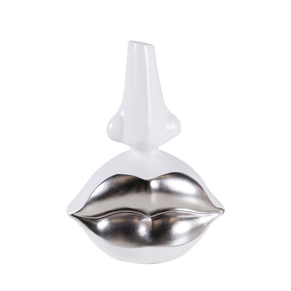 White & Silver Plated Ceramic Mouth Deocrative Object BSDD3510S