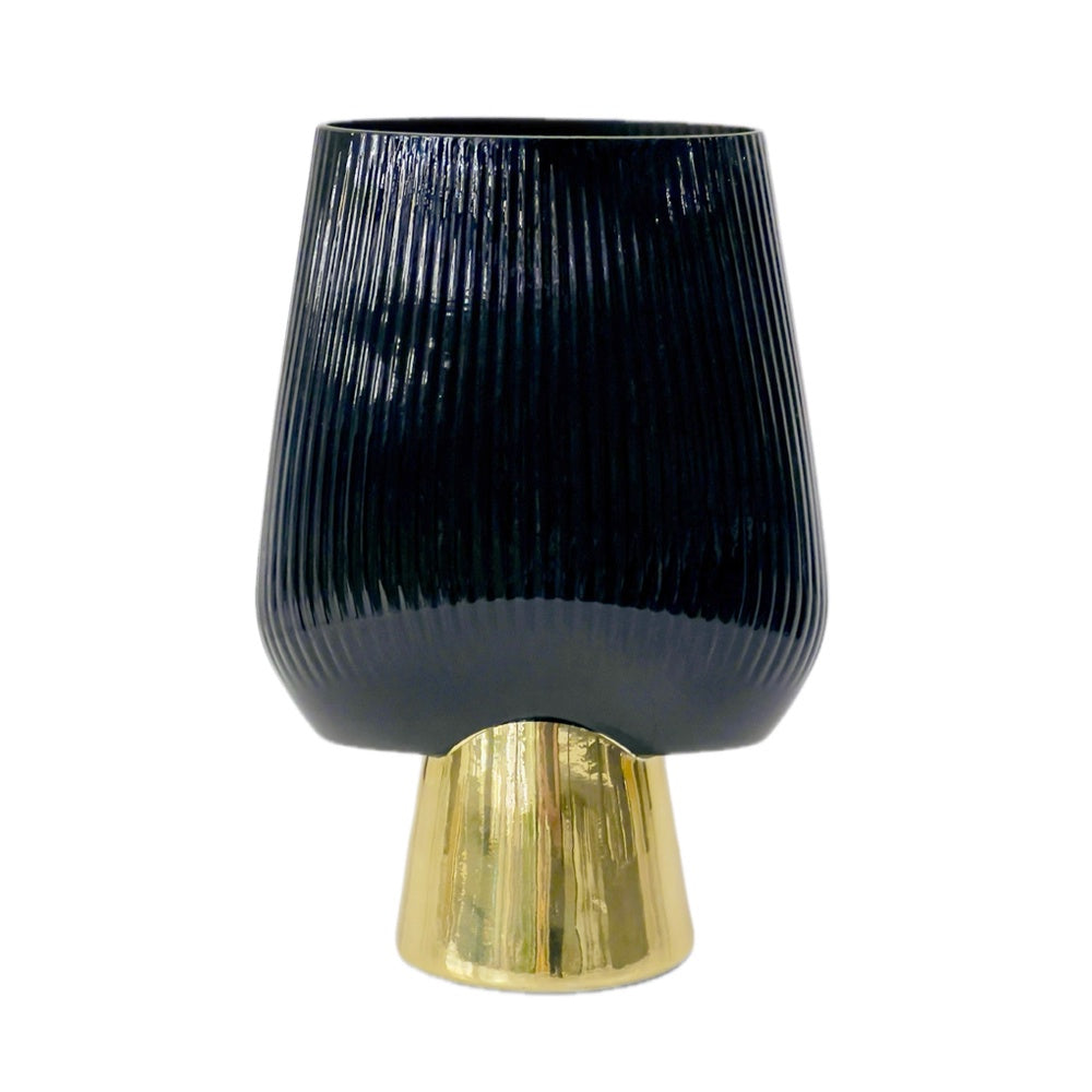 Black Glass Vase with Gold Base Detail - Small CH252-B