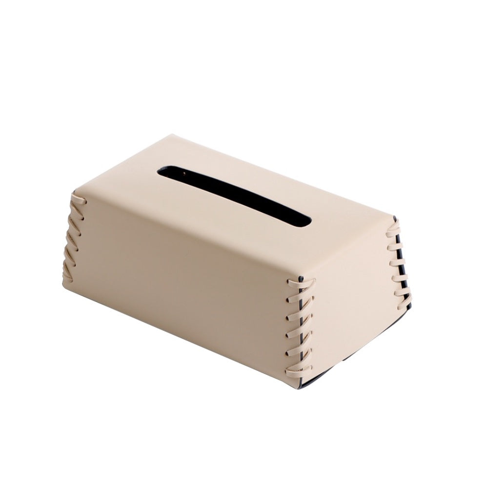 Beige White Leather Tissue Box Cover CZ-B-B-0172