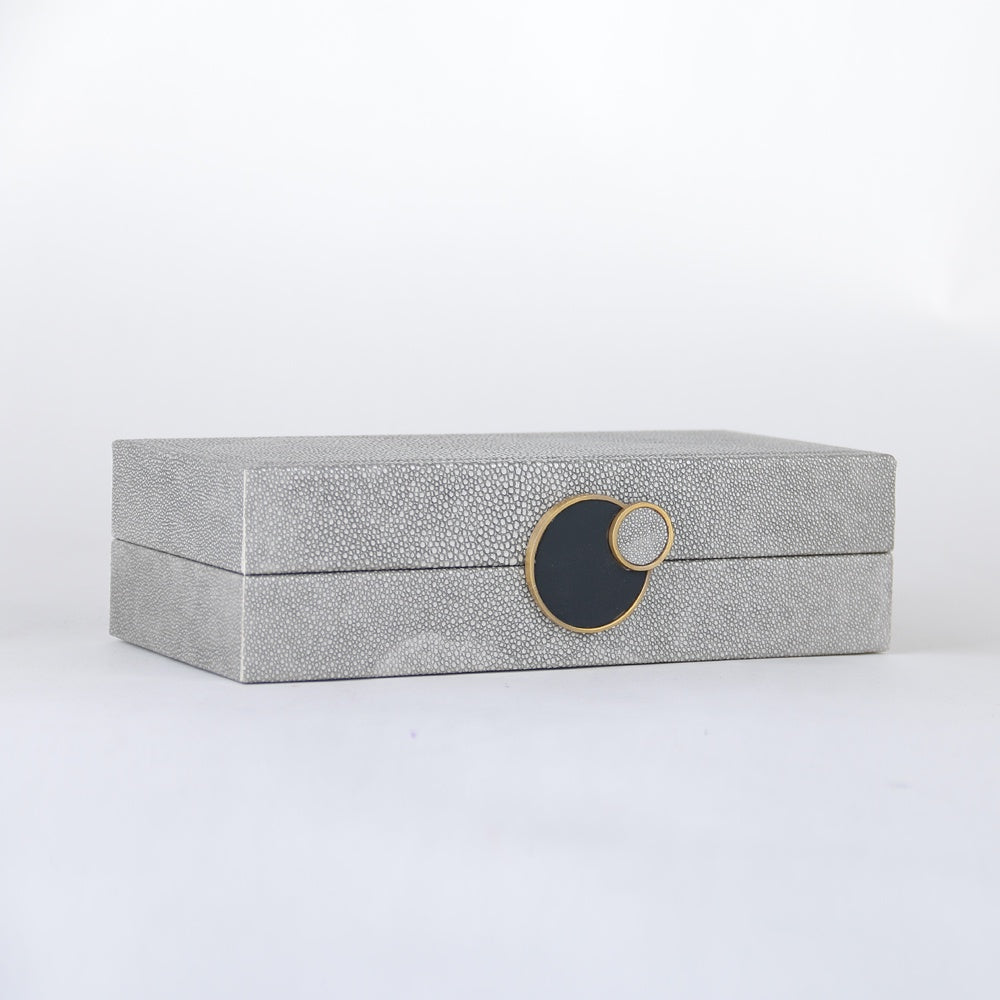 Grey Leather Box With Handle Detail - Small CZ-B-B-0205