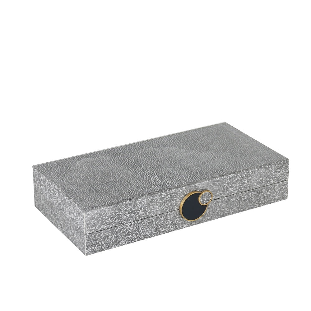 Grey Leather Box With Handle Detail - Large CZ-B-B-0206