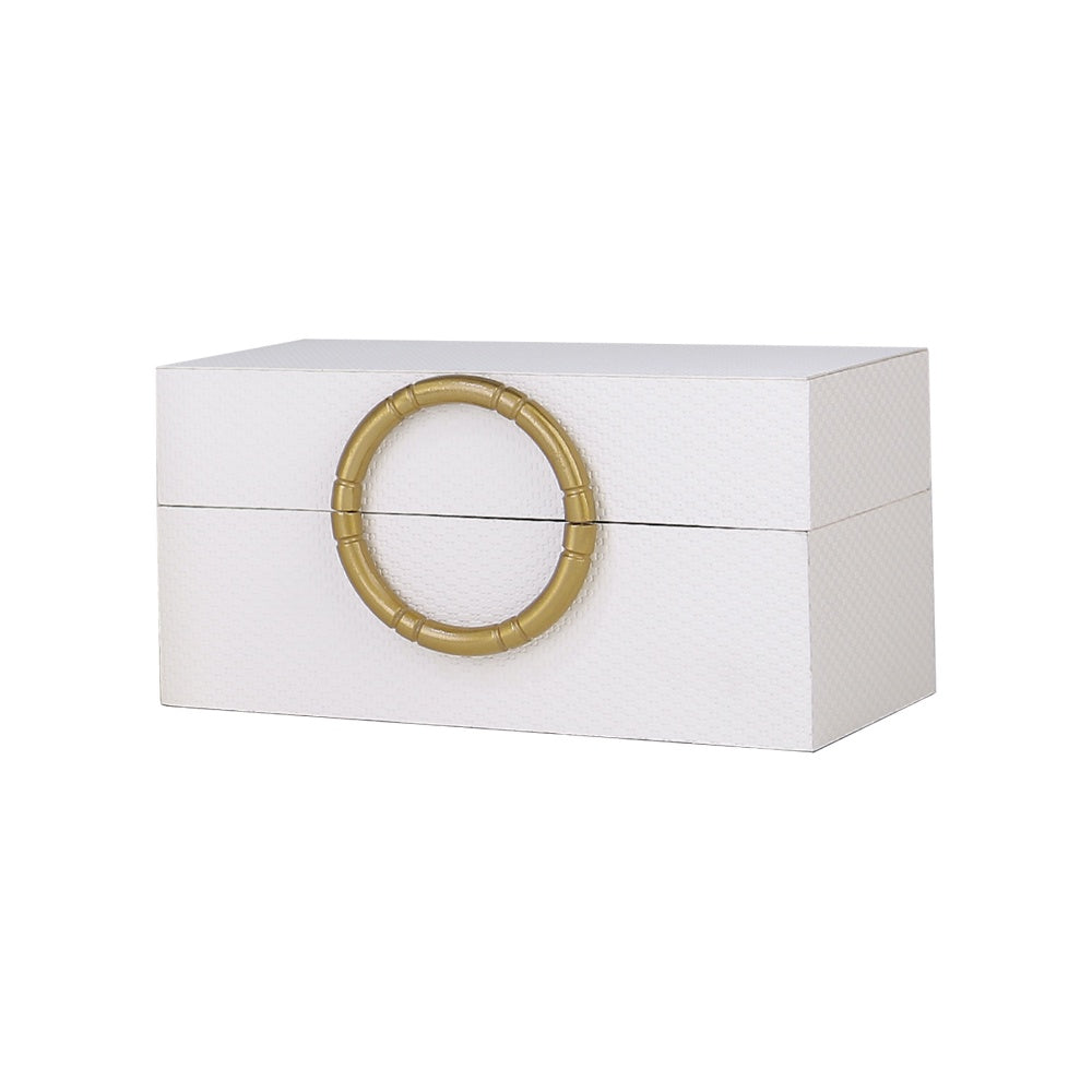 White Leather Box With Round Metal Detail - Small CZ-B-B-0221