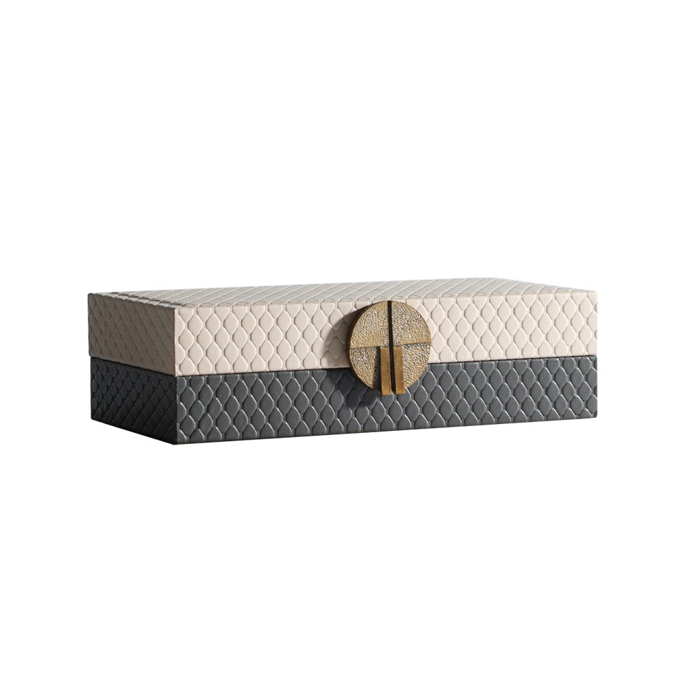 Beige & Grey Leather Box With Metal Detail - Small CZ-B-B-0338