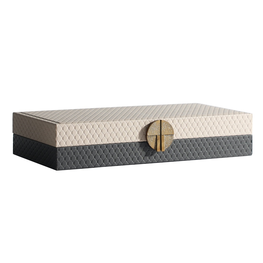 Beige & Grey Leather Box With Metal Detail - Medium CZ-B-B-0339