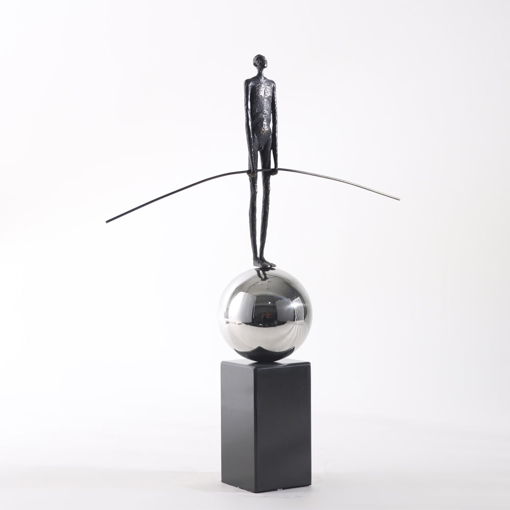 Black & Silver Stainless Steel Figurative Sculpture With Marble Base CZ-S-B-0494