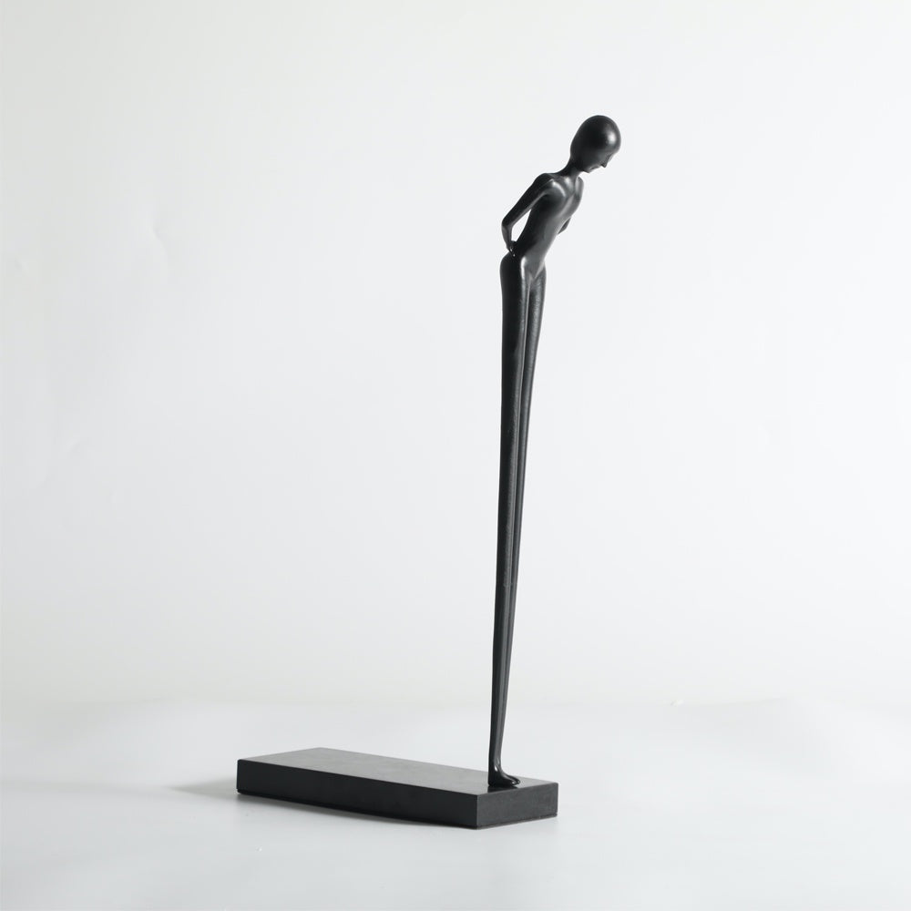 Black Metal Figurative Sculpture With Marble Base CZ-S-B-0539