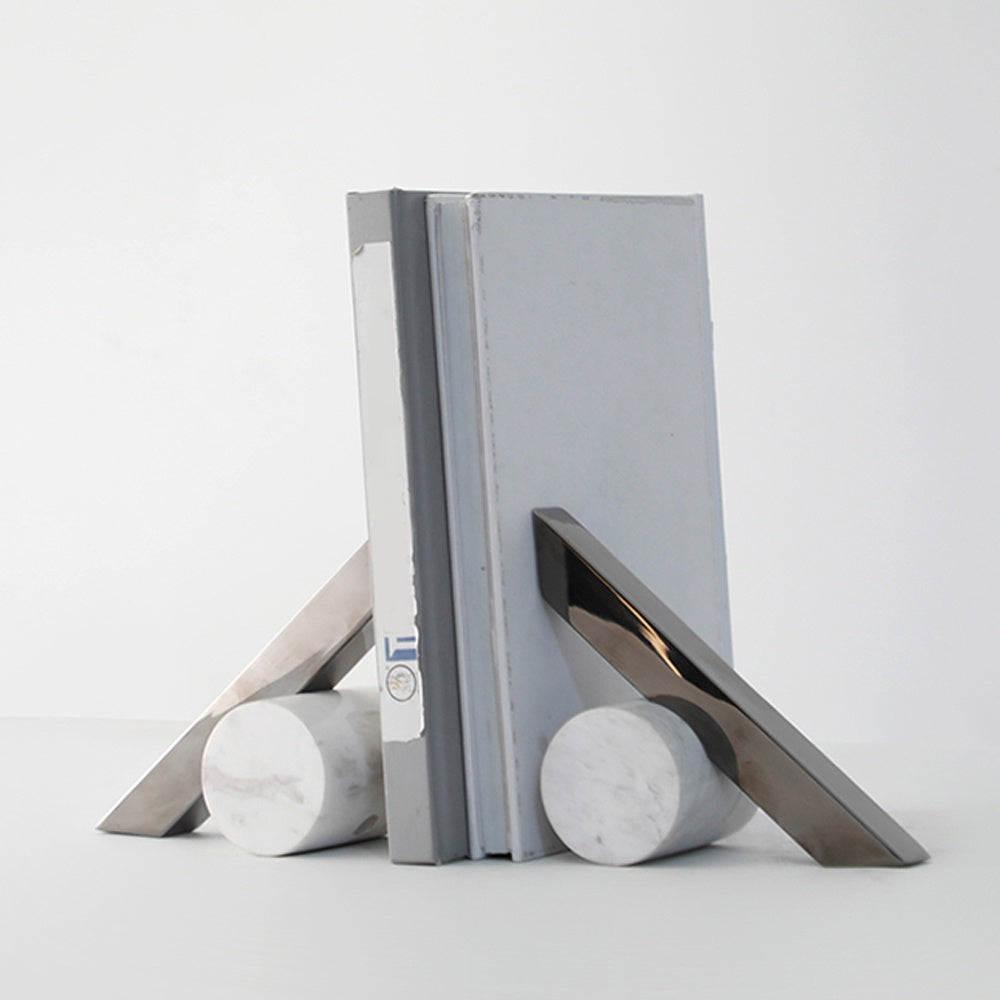 Stainless Steel & Marble Bookends - Set Of 2 CZ-S-B-0909