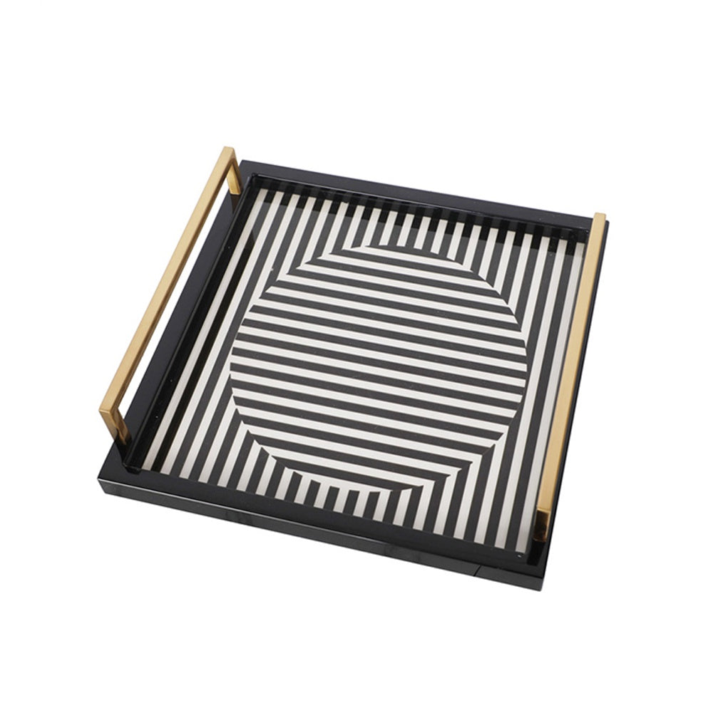 Black & White Piano Lacquer Tray With Handles CZ-T-B-0589