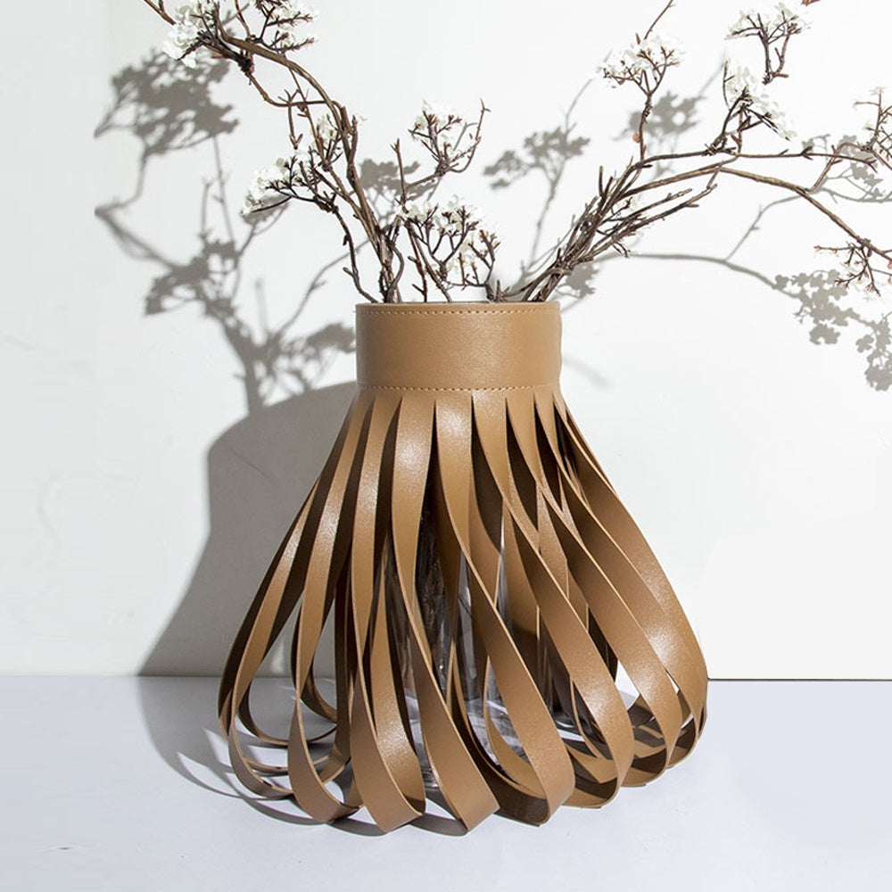 Large Leather & Glass Vase - Tan CZ-V-A-0063