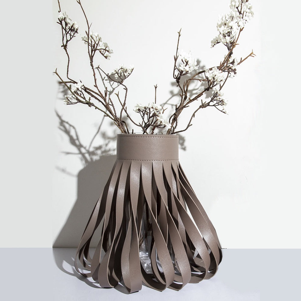 Large Leather & Glass Vase - Taupe CZ-V-A-0065