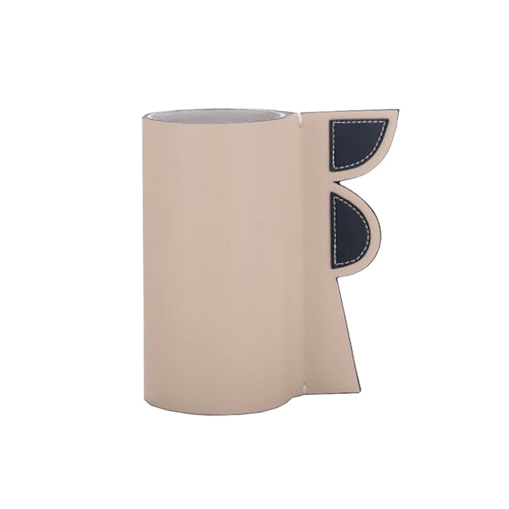Beige PU Leather & Glass  Vase - Small CZ3006AS