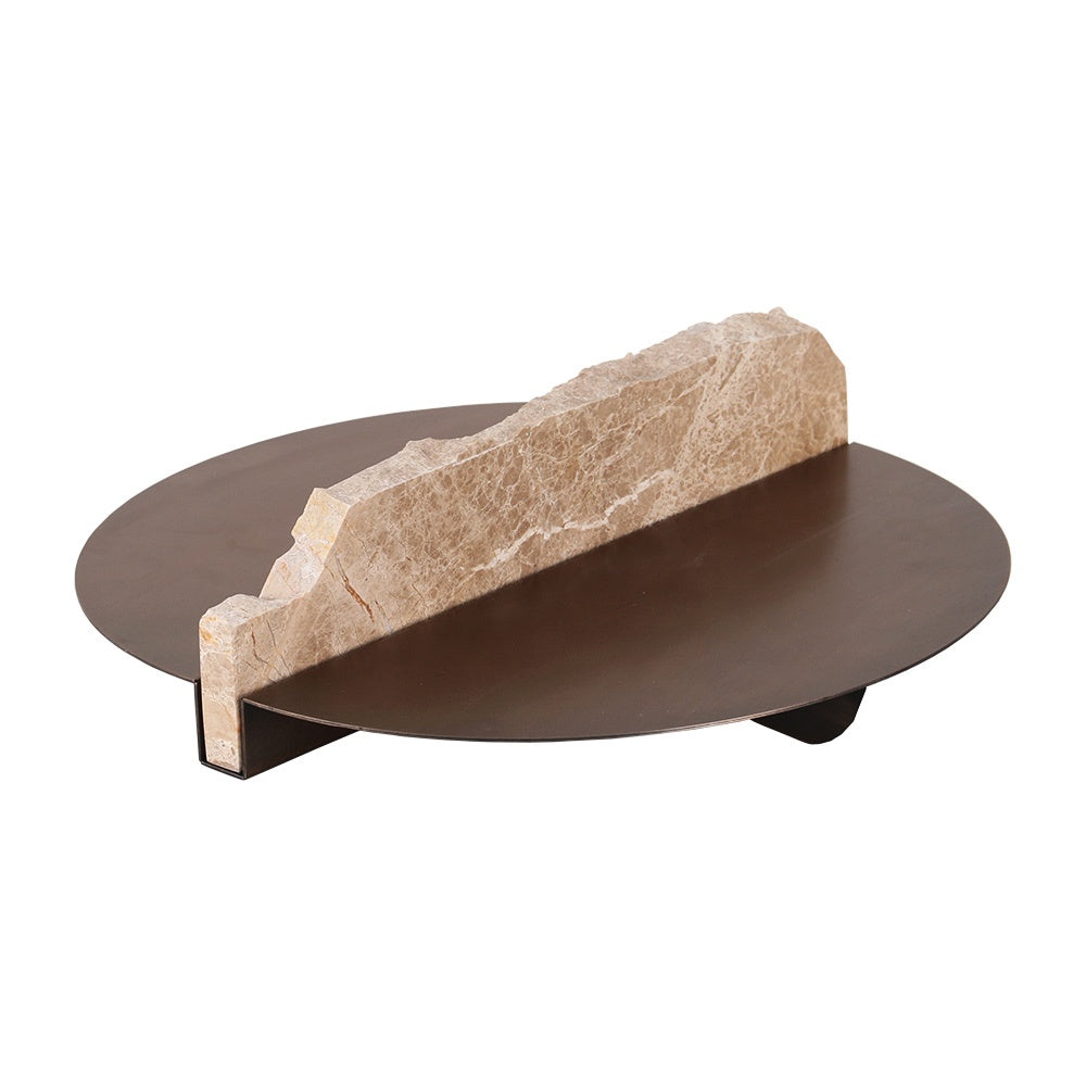 Antique Brass Finish Iron Footed Tray with Marble Detail CZ4003A