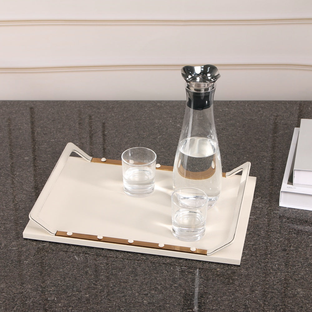 PU Leather Offwhite Tray with Gold Metal Detail CZ4037C