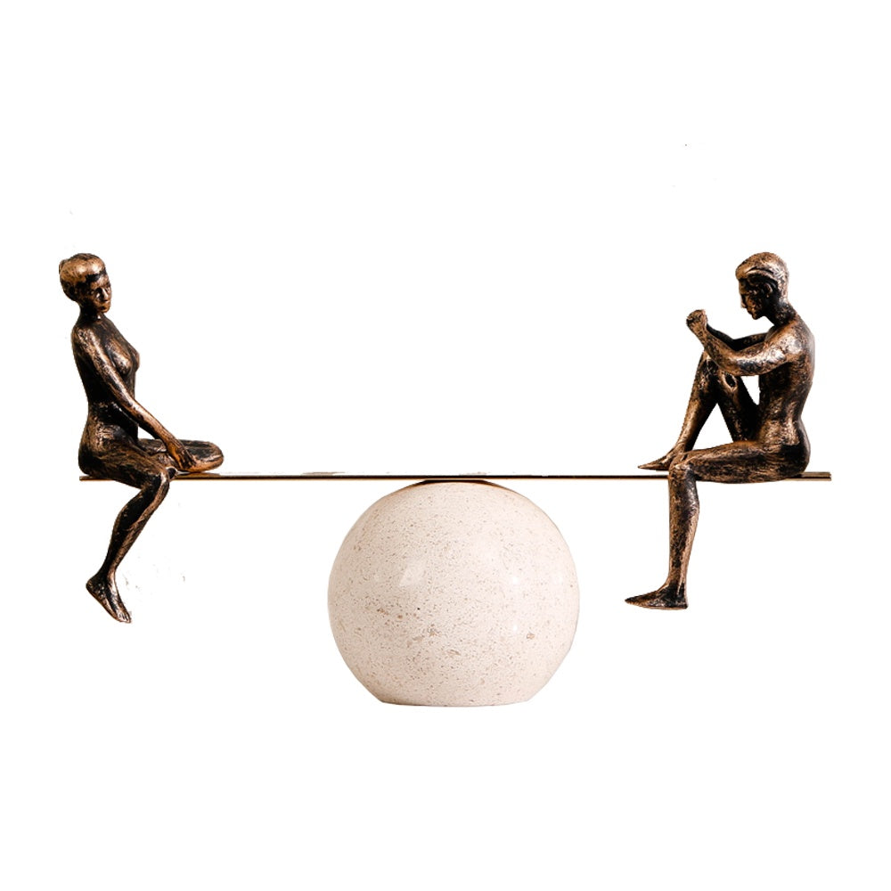 Antique Brass Finish Iron & Resin Figurative Sculpture with Marble Detail CZ4128A