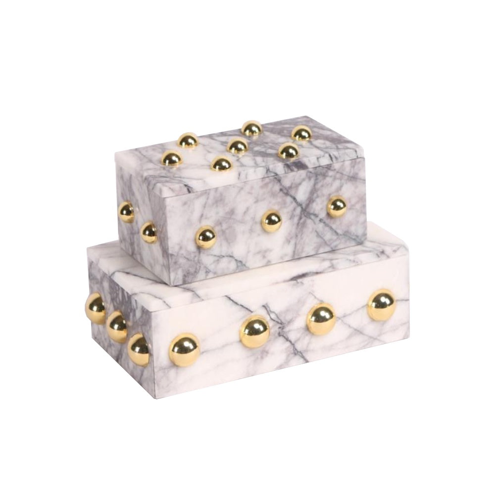 Lilac Marble Decorative Box with Gold Detail - Medium CZB-1037