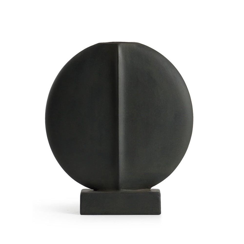 Black Ceramic Round Vase with Crease Detail CZCV-0066