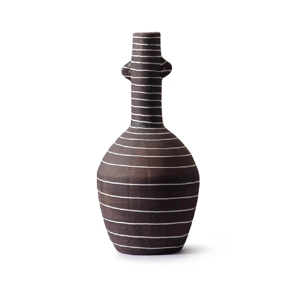 Dark Brown & Ivory Striped Ceramic Vase CZCV-0153