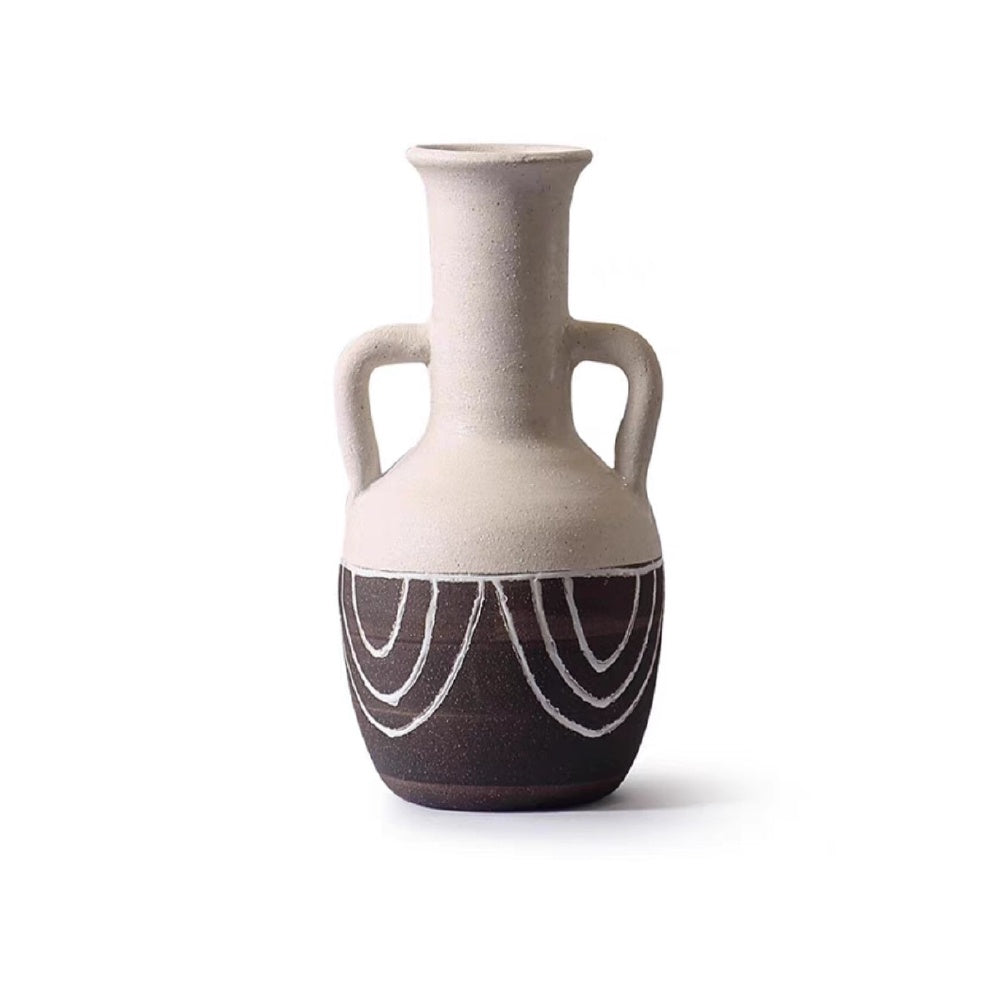Dark Brown & Ivory Ceramic Vase with Handle Detail CZCV-0154