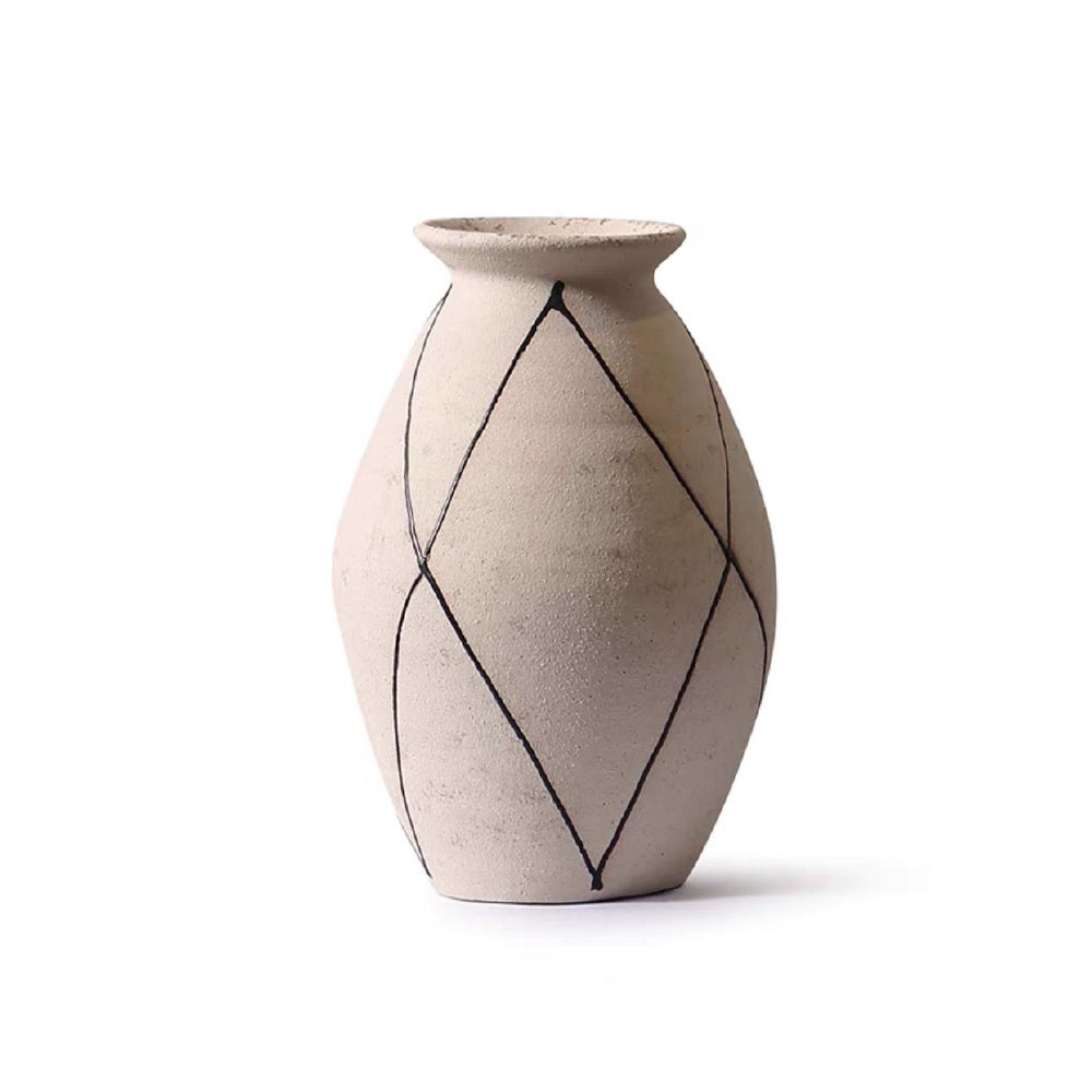 Beige & Black Ceramic Vase with Line Detail CZCV-0158