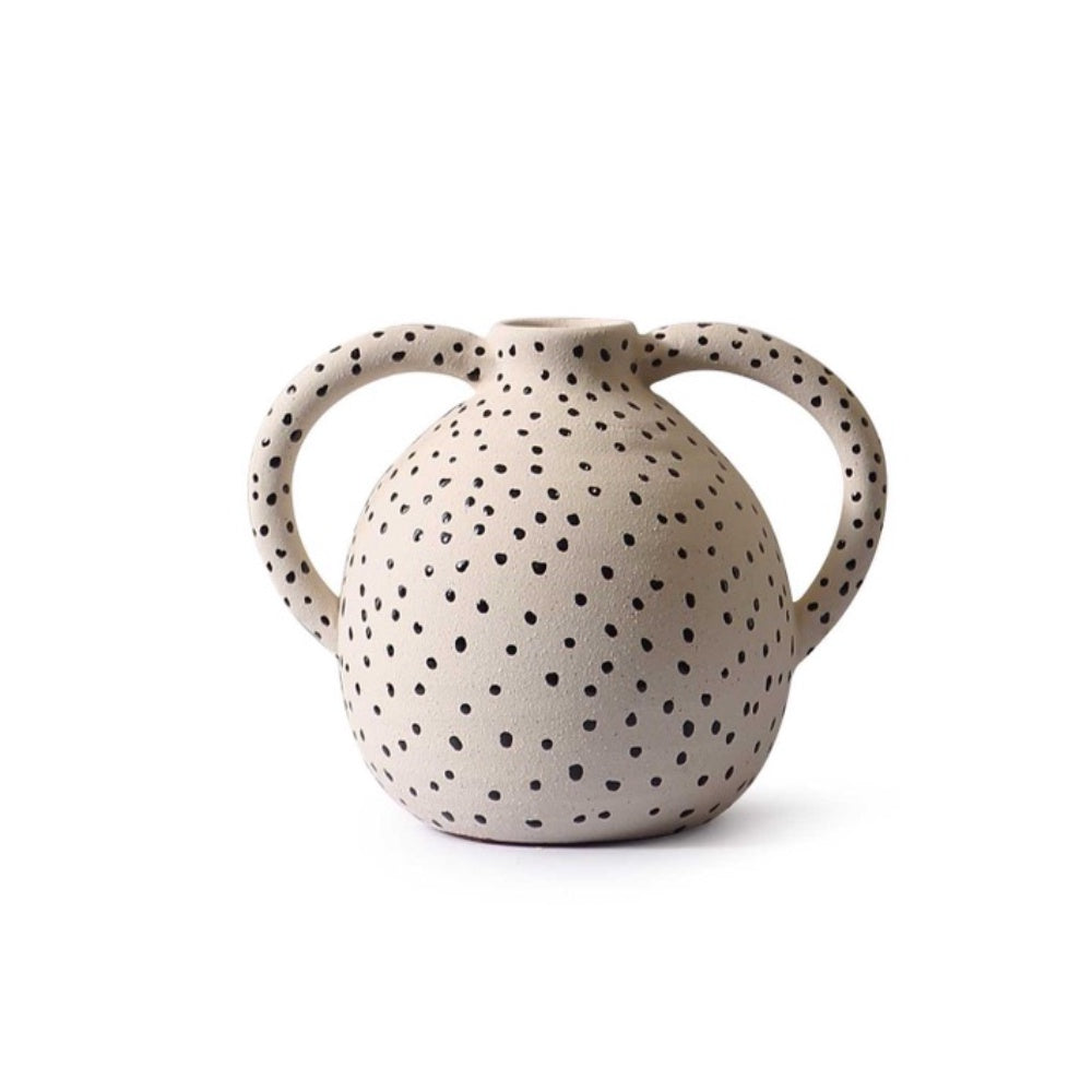 Beige & Black Ceramic Vase with Dot Detail CZCV-0160