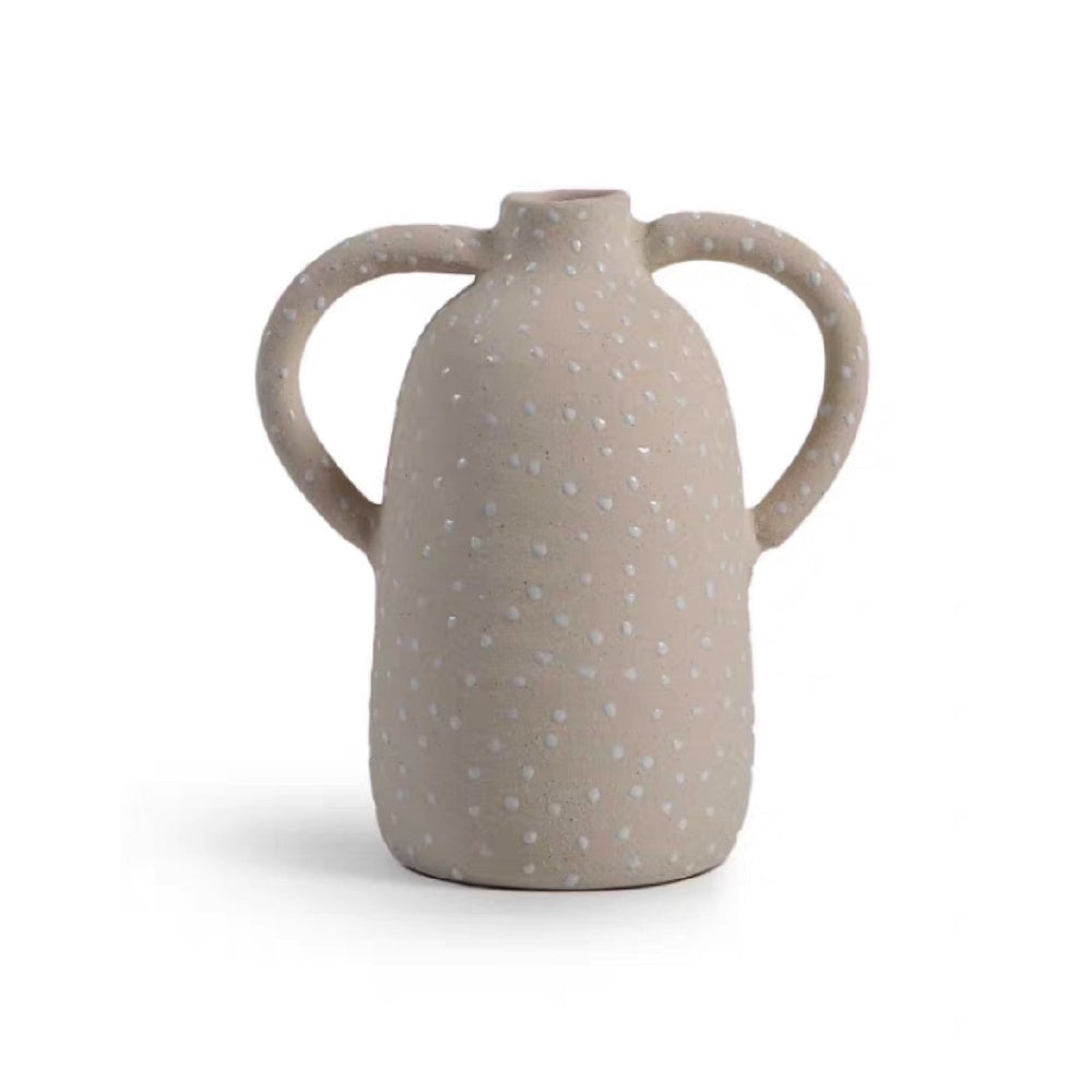 Beige & Ivory Ceramic Vase with Dot Detail CZCV-0161