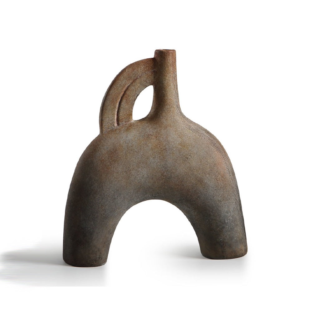 Antique Brown Ceramic Vase with Curve Detail CZCV-0183