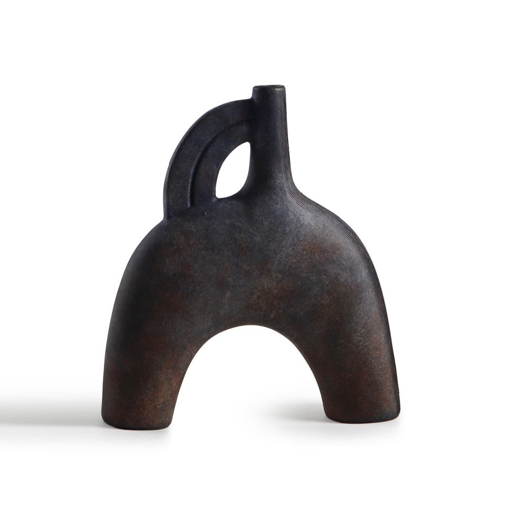 Antique Black Ceramic Vase with Curve Detail CZCV-0184