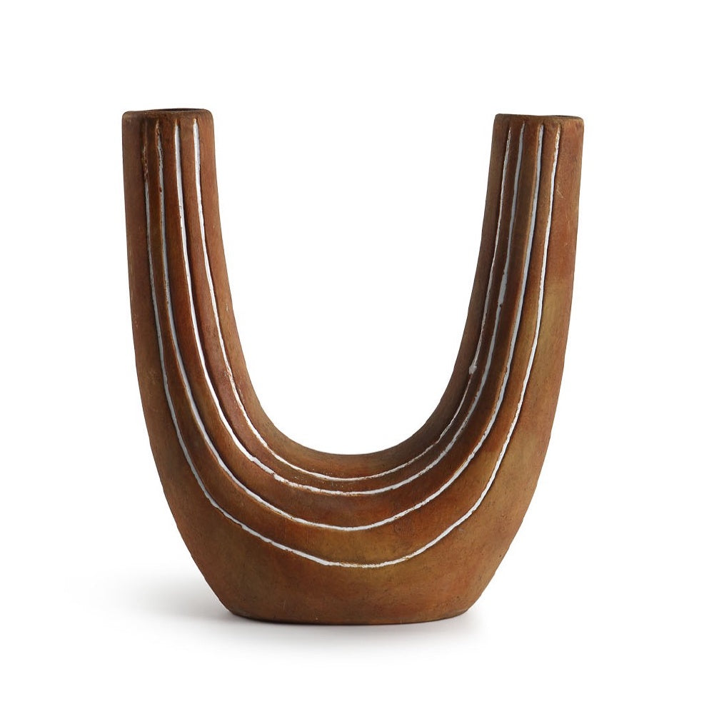 Brown Ceramic Bud Vase with Linear Detail CZCV-0260