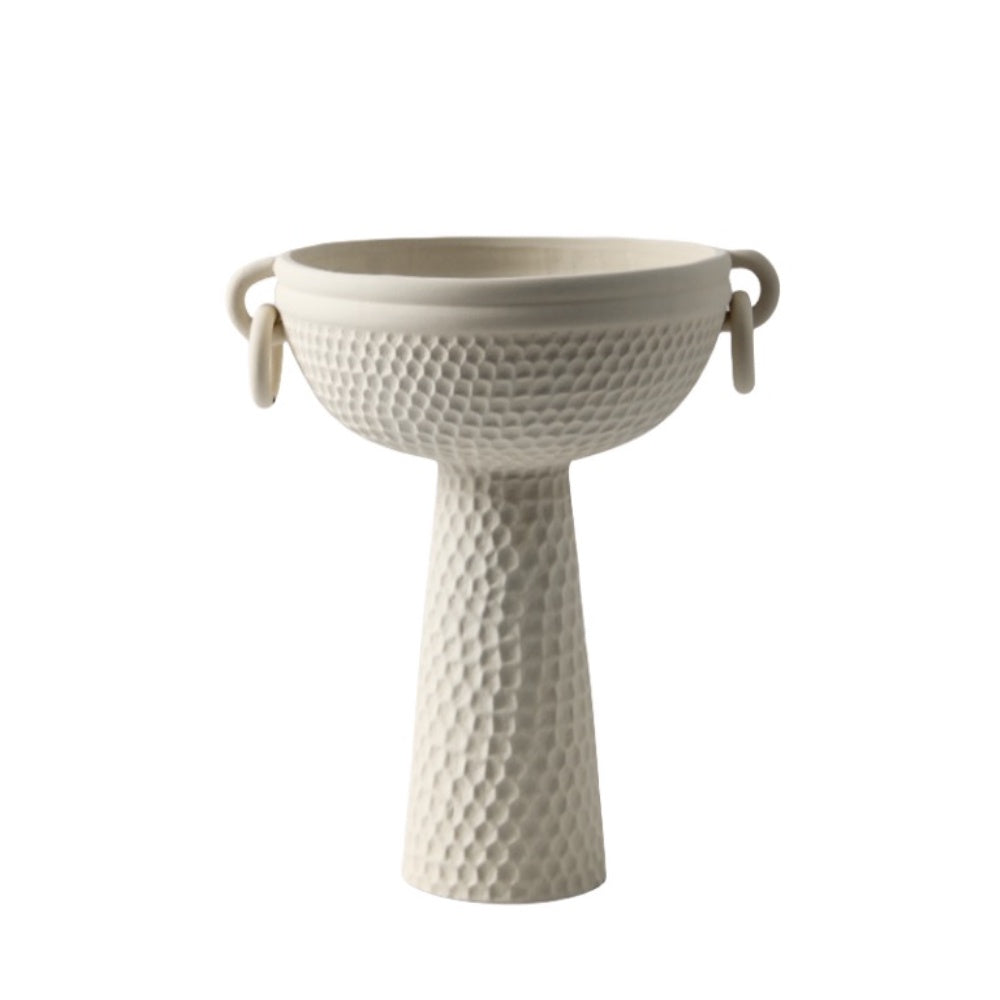 Ivory Ceramic Pedestal Vase with Ring Detail CZCV-0388