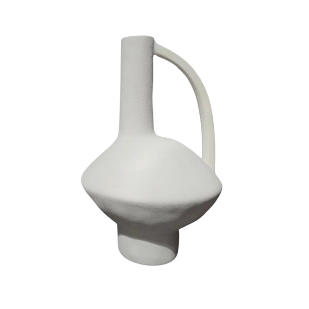 White Ceramic Vase with Handle Detail - Large CZCV-0453