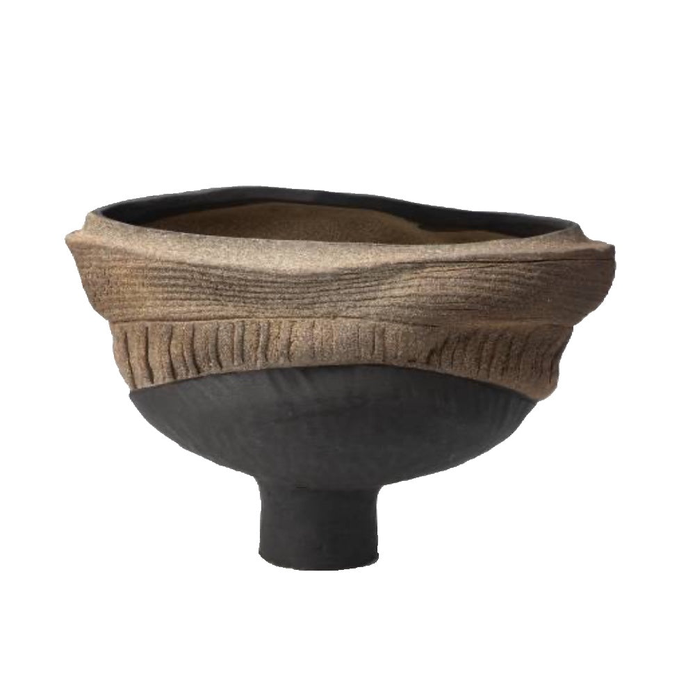 Black & Brown Textured Pedestal Bowl CZCV-0703