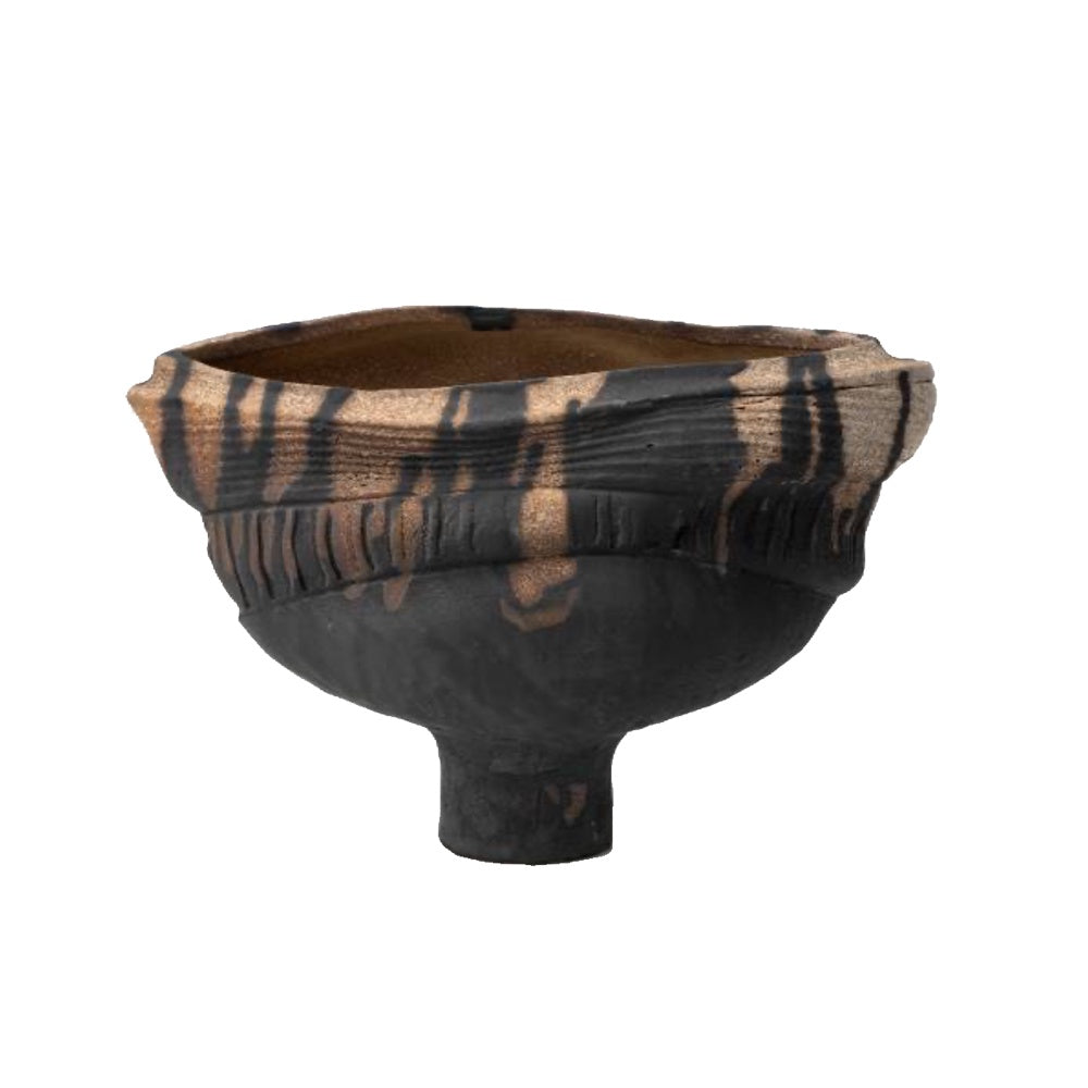 Black & Brown Textured Pedestal Bowl CZCV-0704