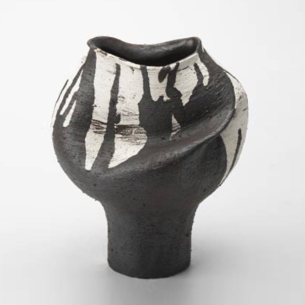 Black & White Pedestal Vase with Splatter Detail CZCV-0734