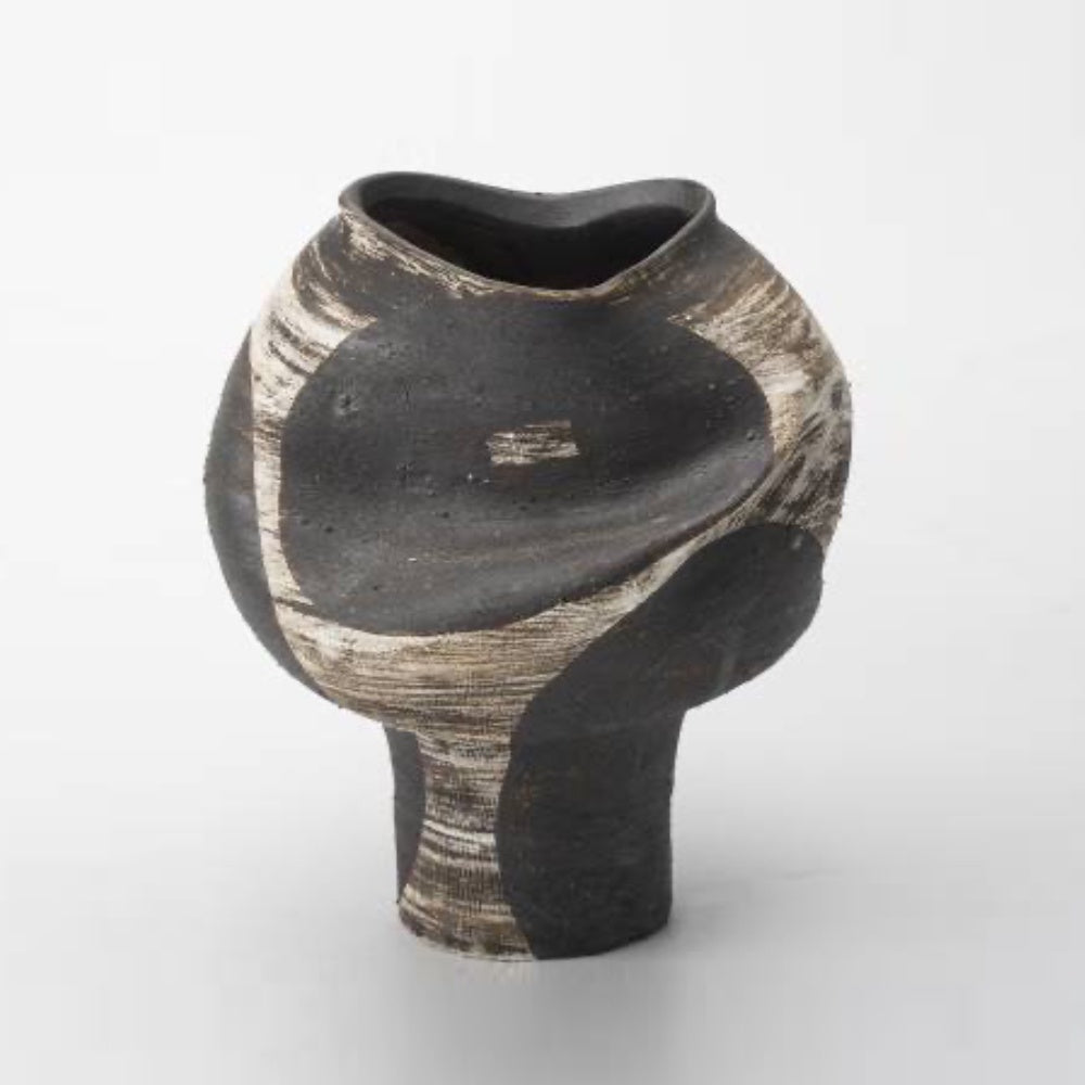 Black & Beige Pedestal Vase with Paint Detail CZCV-0735