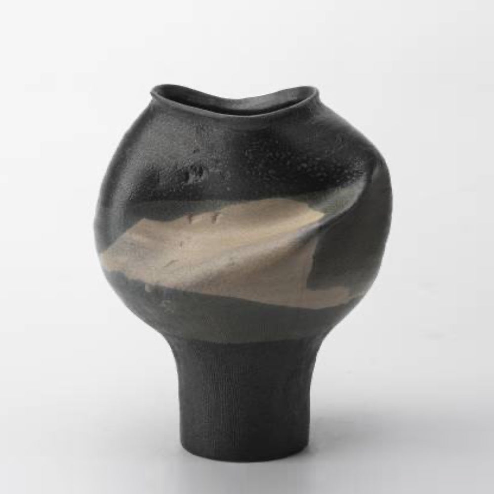 Black & Beige Pedestal Vase with Paint Detail CZCV-0736