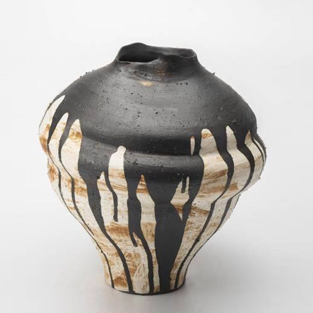 White, Terracotta & Black Ceramic Vase with Drip Detail CZCV-0745