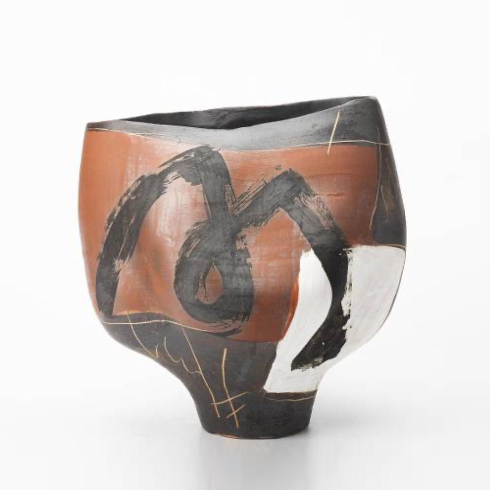 Black, White & Terracotta Irregular Shaped Ceramic Vase CZCV-0753