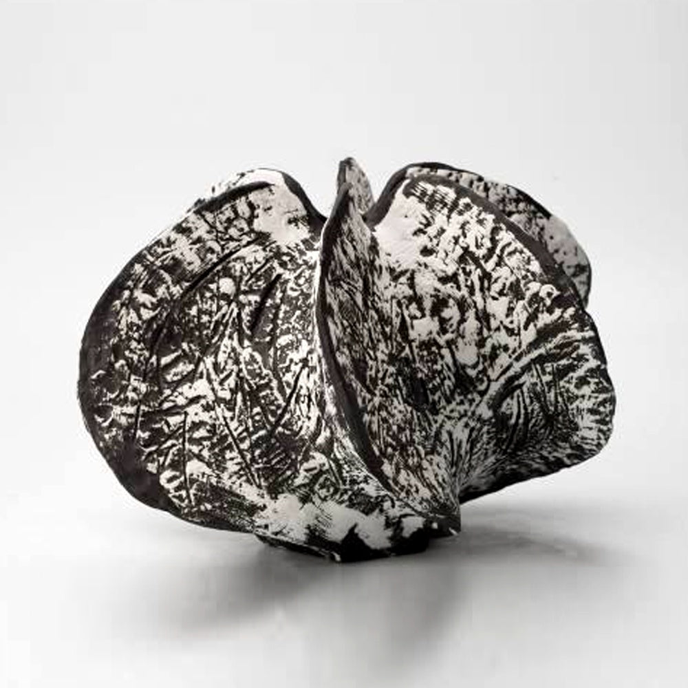 White Ceramic Irregular Shaped Vase with Black Antiqued Detail CZCV-0869